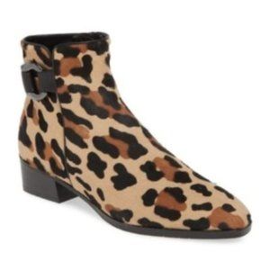 Aquatalia Faria Ankle Boots Leopard Weatherproof Calf Hair Tonal Strap Zipped